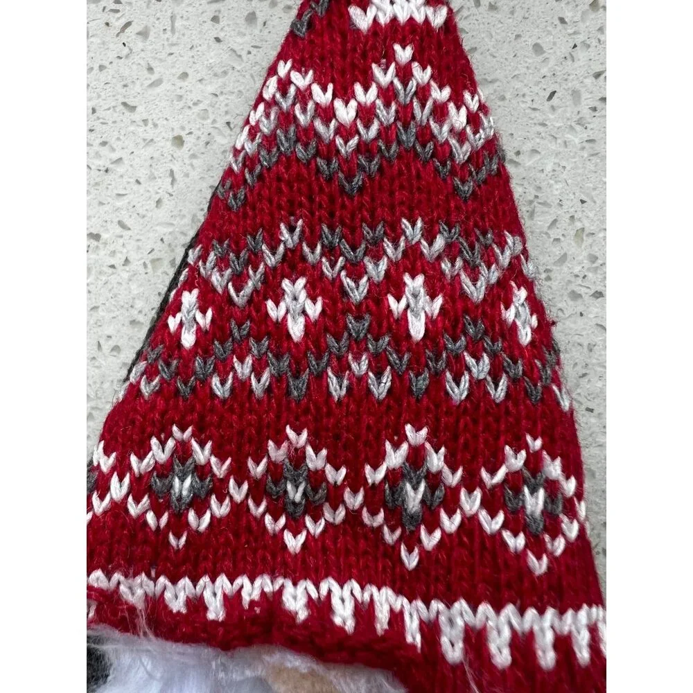 Nordic Style Christmas Gnome Ornament With Red & White Knit Hat And Faux Fur Bea